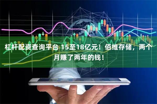 杠杆配资查询平台 15至18亿元！佰维存储，两个月赚了两年的钱！